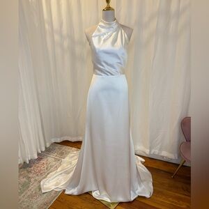 White Satin Halter Wedding Dress